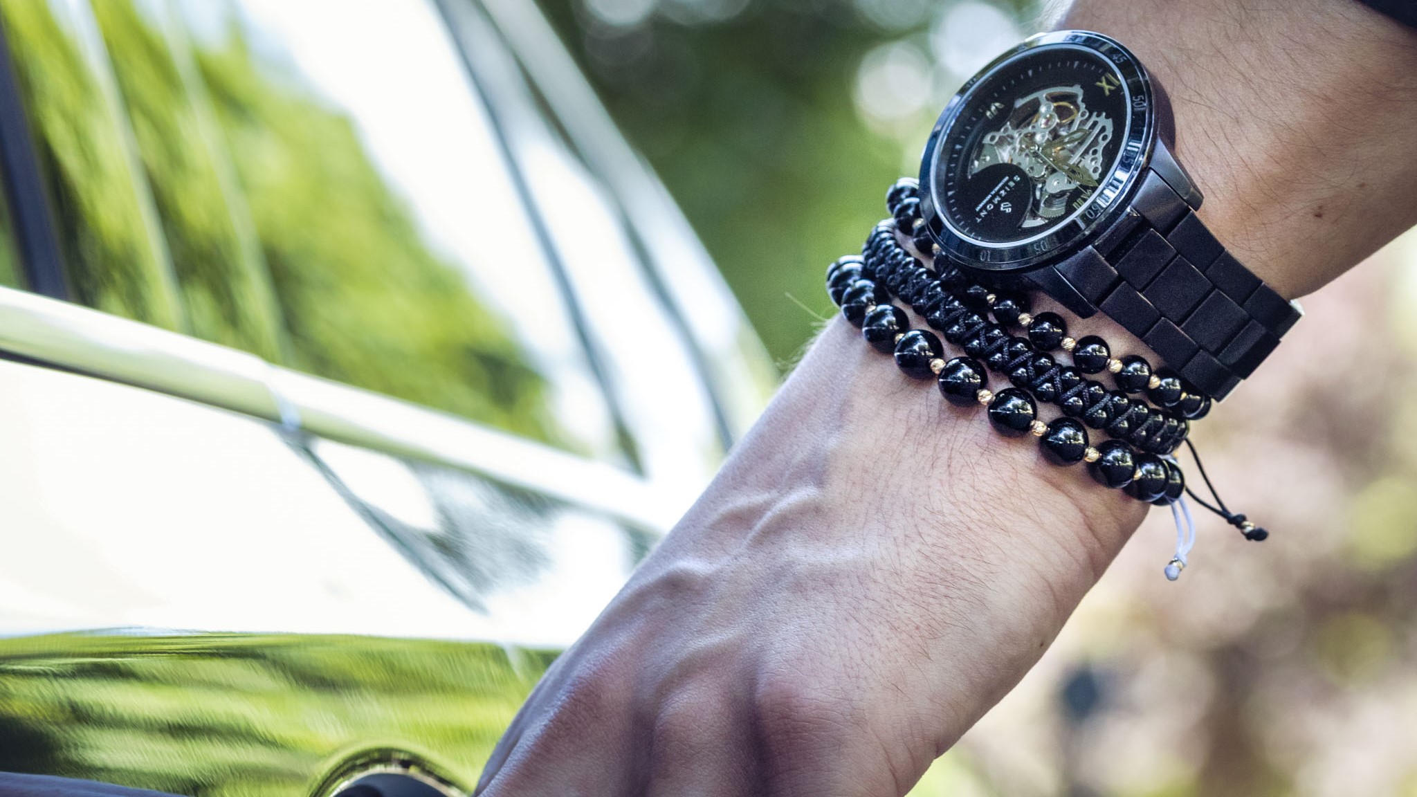 Brățară Pardo realizată cu șnur și bile de Aur 585 14K și Onix - imagine 8