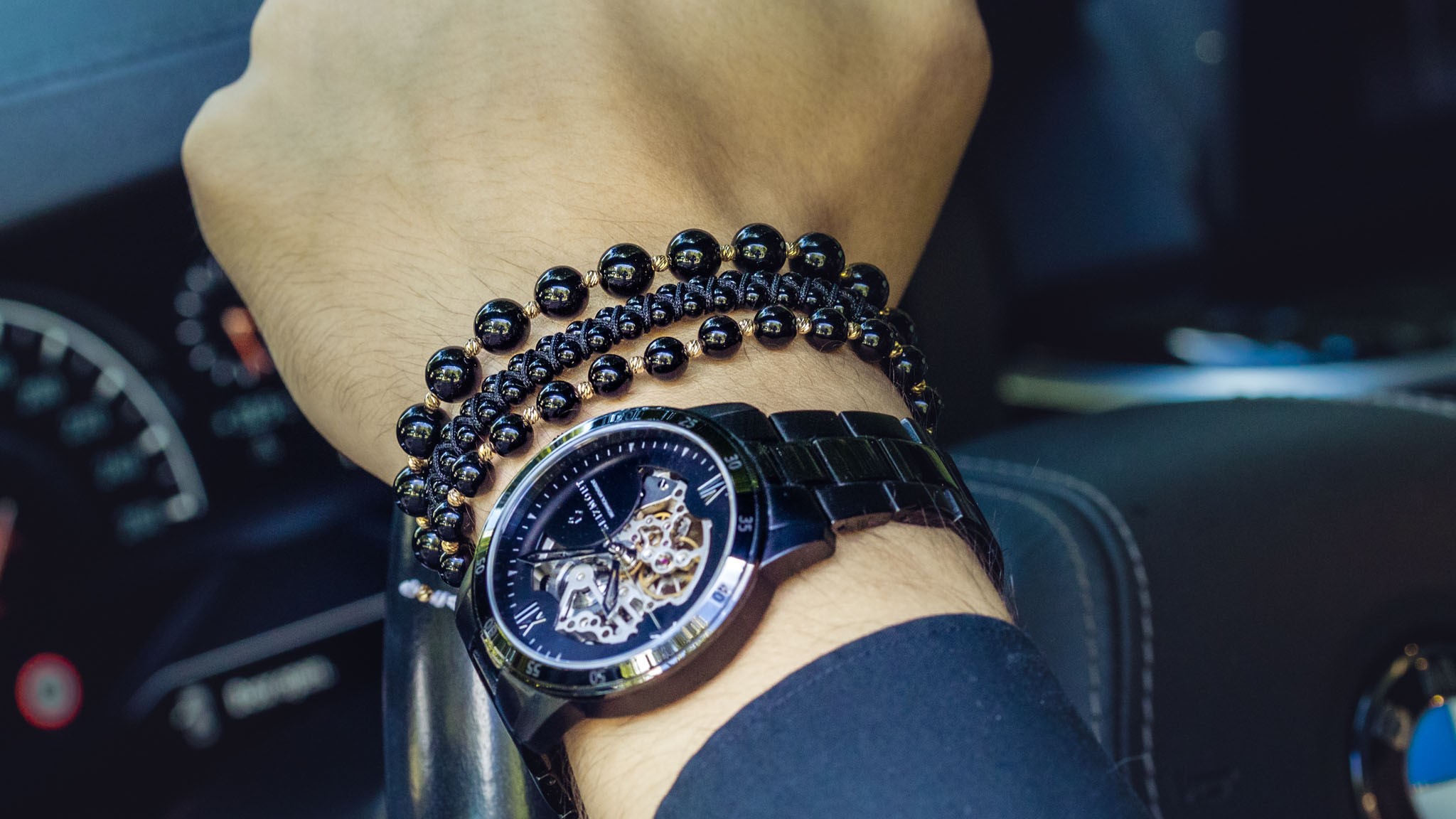 Brățară Pardo realizată cu șnur și bile de Aur 585 14K și Onix - imagine 10