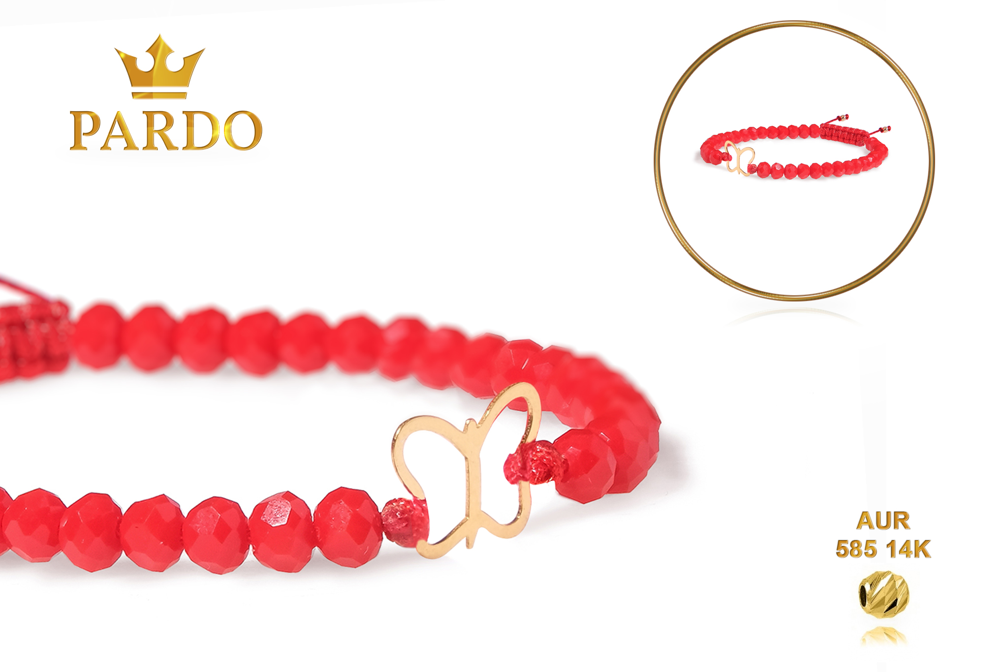 Bratara snur si charm Pardo realizata cu Cristal Sticla Rosu - imagine 5