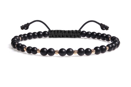 Bratara Snur Pardo realizata cu Onix Negru si bile de Aur 585 14 Karate