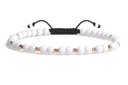 Bratara Snur Pardo realizata cu Onix Alb si sfere de aur 585K si bile de Aur 585 14 Karate