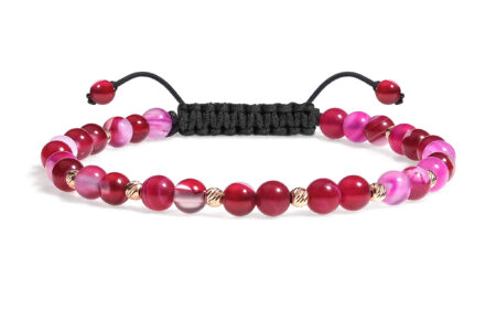 Bratara Snur Pardo realizata cu Agat Roz si bile de Aur 585 14 Karate