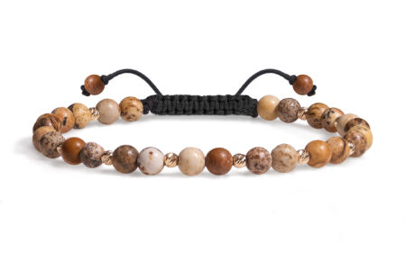 Bratara Snur Pardo realizata cu Jasp Picture Maro si bile de Aur 585 14 Karate