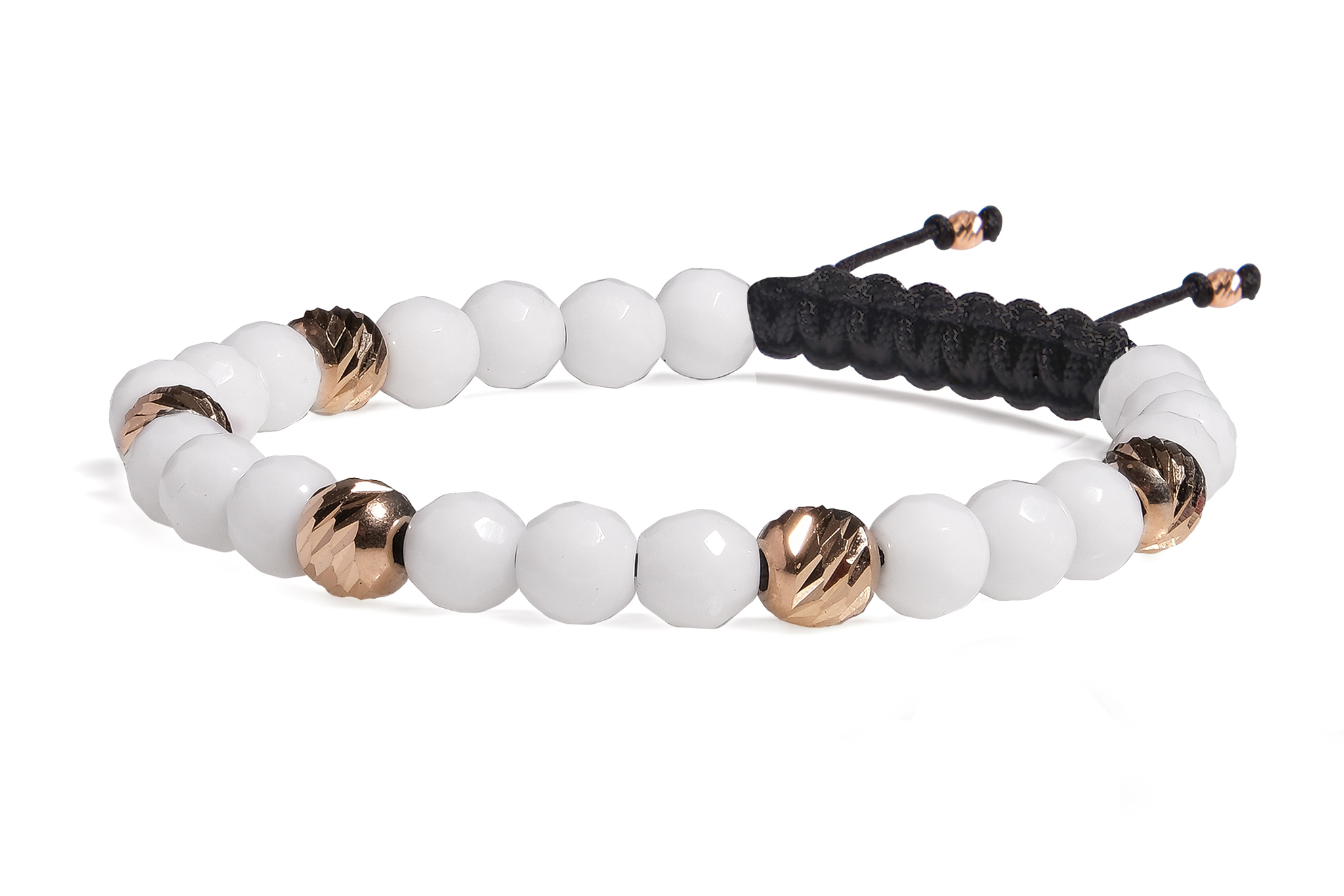 Bratara Snur Pardo realizata cu Onix Alb si bile de Aur 585 14 Karate - imagine 2