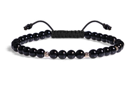 Bratara Snur Pardo realizata cu Onix Negru si sfere din Aur 585 de 14 Karate