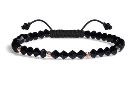 Bratara Snur Pardo realizata cu Cristal Preciosa Negru si sfere din Aur 585 de 14 Karate