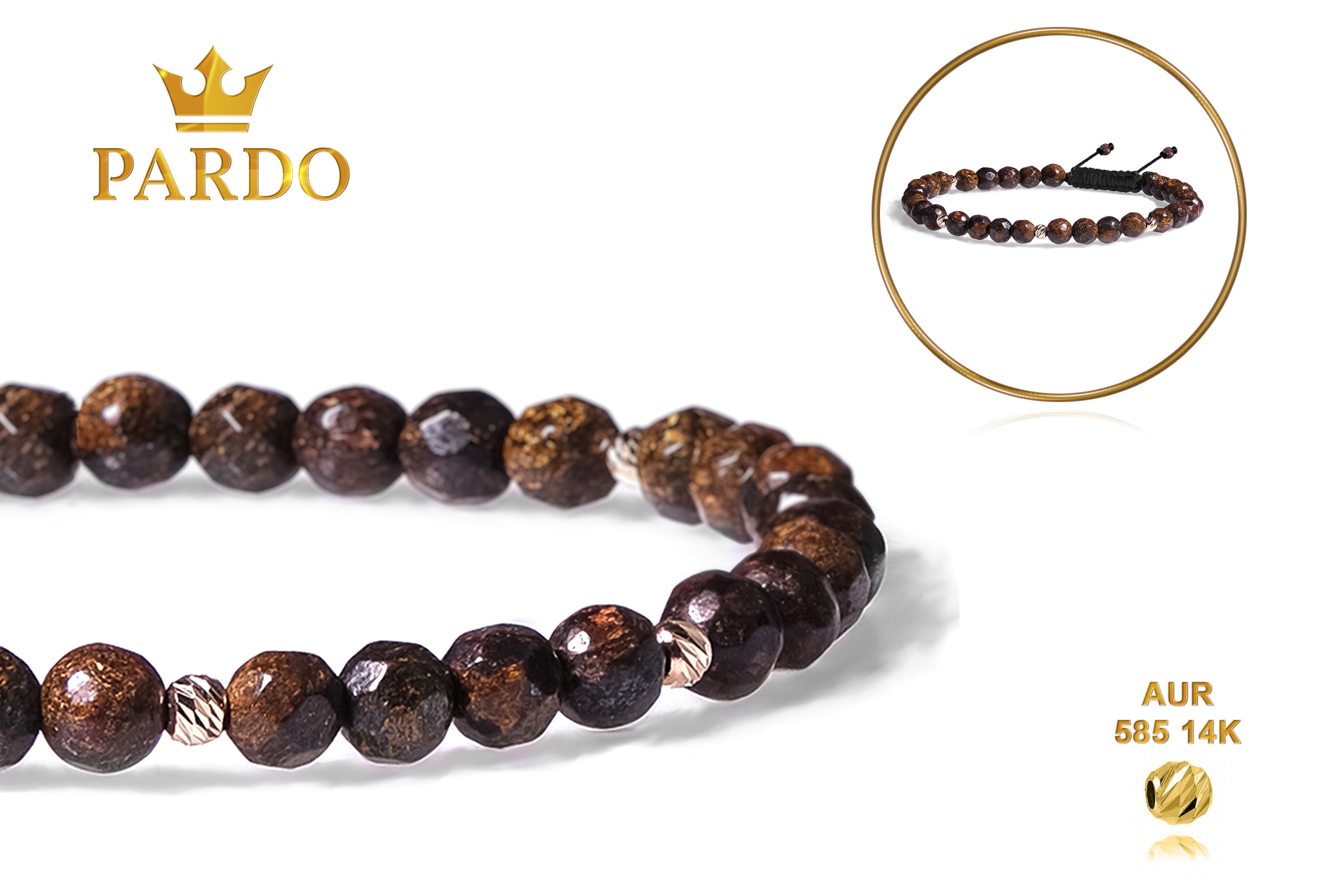 Bratara Snur Pardo realizata cu Bronzit Maro si sfere din Aur 585 de 14 Karate - imagine 5
