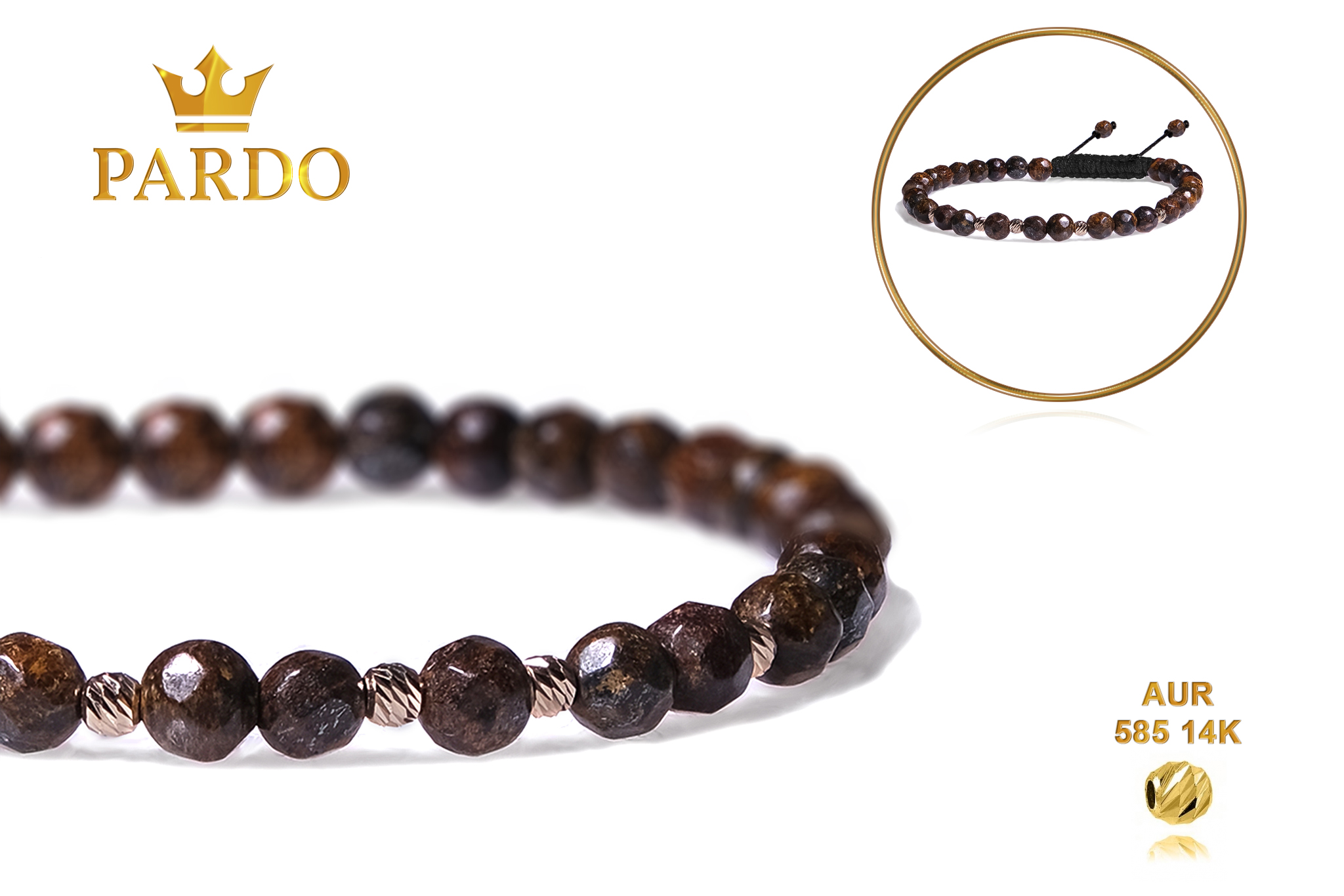 Bratara Snur Pardo realizata cu Bronzit Maro si sfere din Aur 585 de 14 Karate - imagine 5