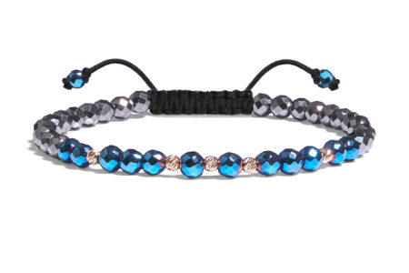 Bratara Pardo realizata cu snur si pietre semipretioase Hematit Bicolor Fatetat de 4 mm si sfere striate  din Aur 585 de 14 Karate