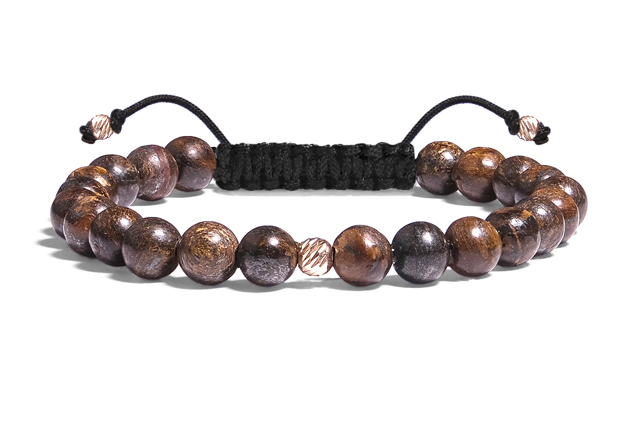 Bratara Pardo realizata cu snur si pietre semipretioase Bronzit Maro Sfera de 6 mm si sfere striate din Aur 585 de 14 Karate
