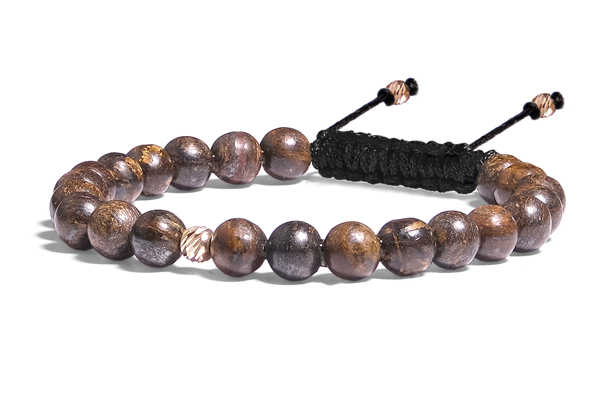 Bratara Pardo realizata cu snur si pietre semipretioase Bronzit Maro Sfera de 6 mm si sfere striate din Aur 585 de 14 Karate - imagine 5