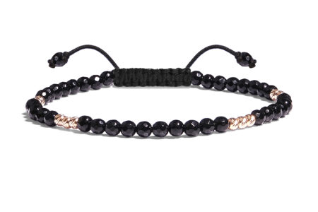 Bratara Pardo realizata cu snur si pietre semipretioase Onix Negru Fatetat de 4 mm si sfere striate  din Aur 585 de 14 Karate