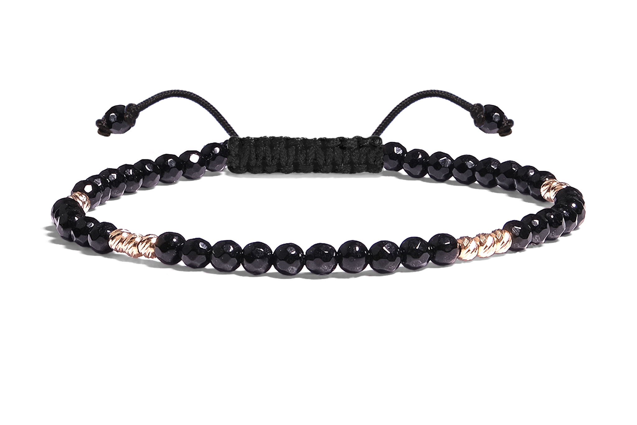 Bratara Pardo realizata cu snur si pietre semipretioase Onix Negru Fatetat de 4 mm si sfere striate din Aur 585 de 14 Karate
