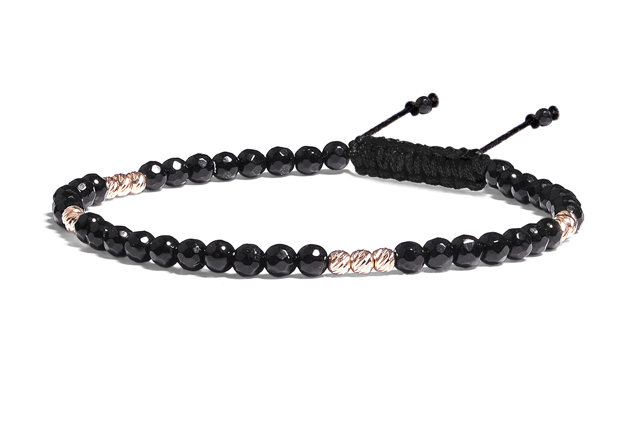 Bratara Pardo realizata cu snur si pietre semipretioase Onix Negru Fatetat de 4 mm si sfere striate din Aur 585 de 14 Karate - imagine 5