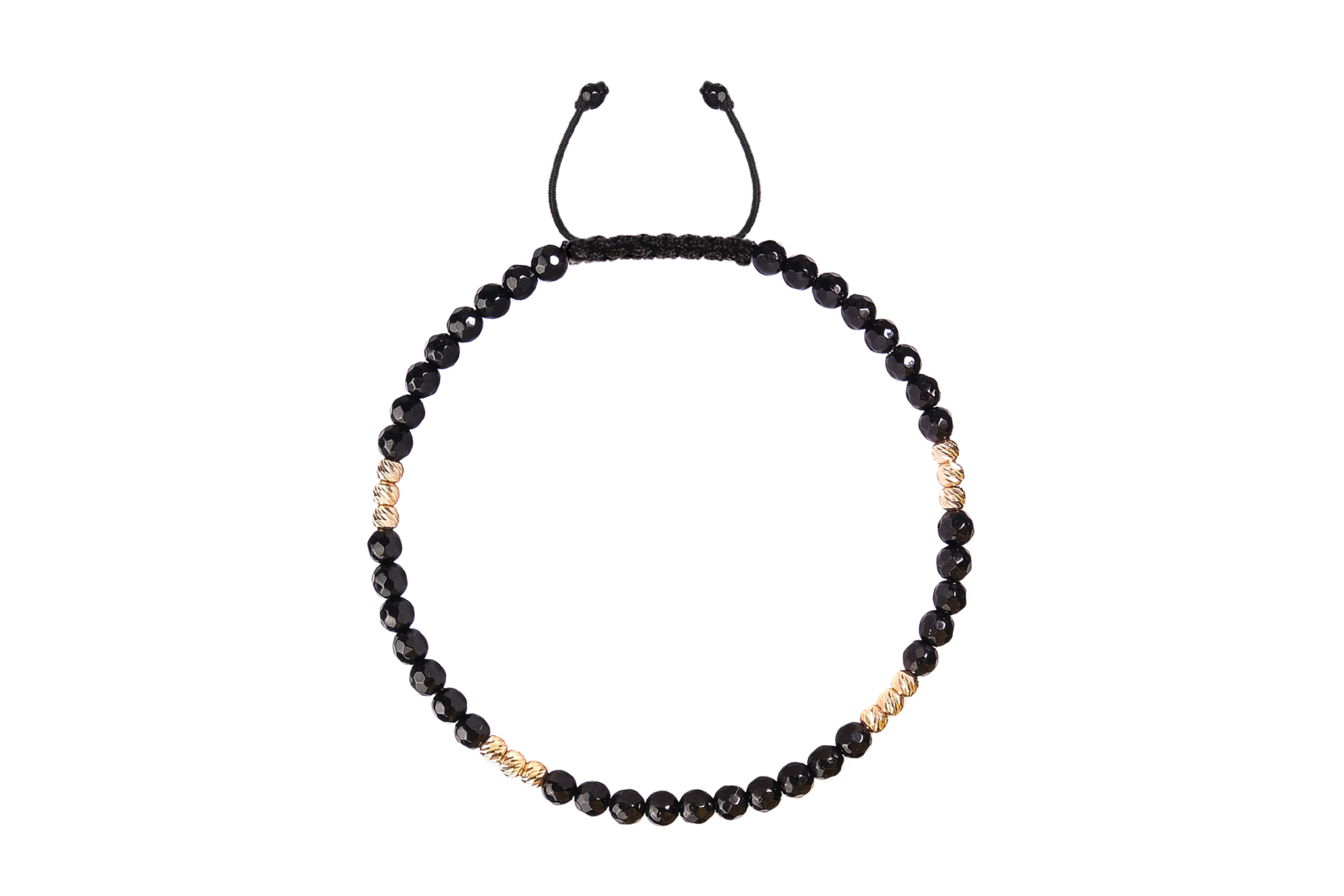 Bratara Pardo realizata cu snur si pietre semipretioase Onix Negru Fatetat de 4 mm si sfere striate din Aur 585 de 14 Karate - imagine 2