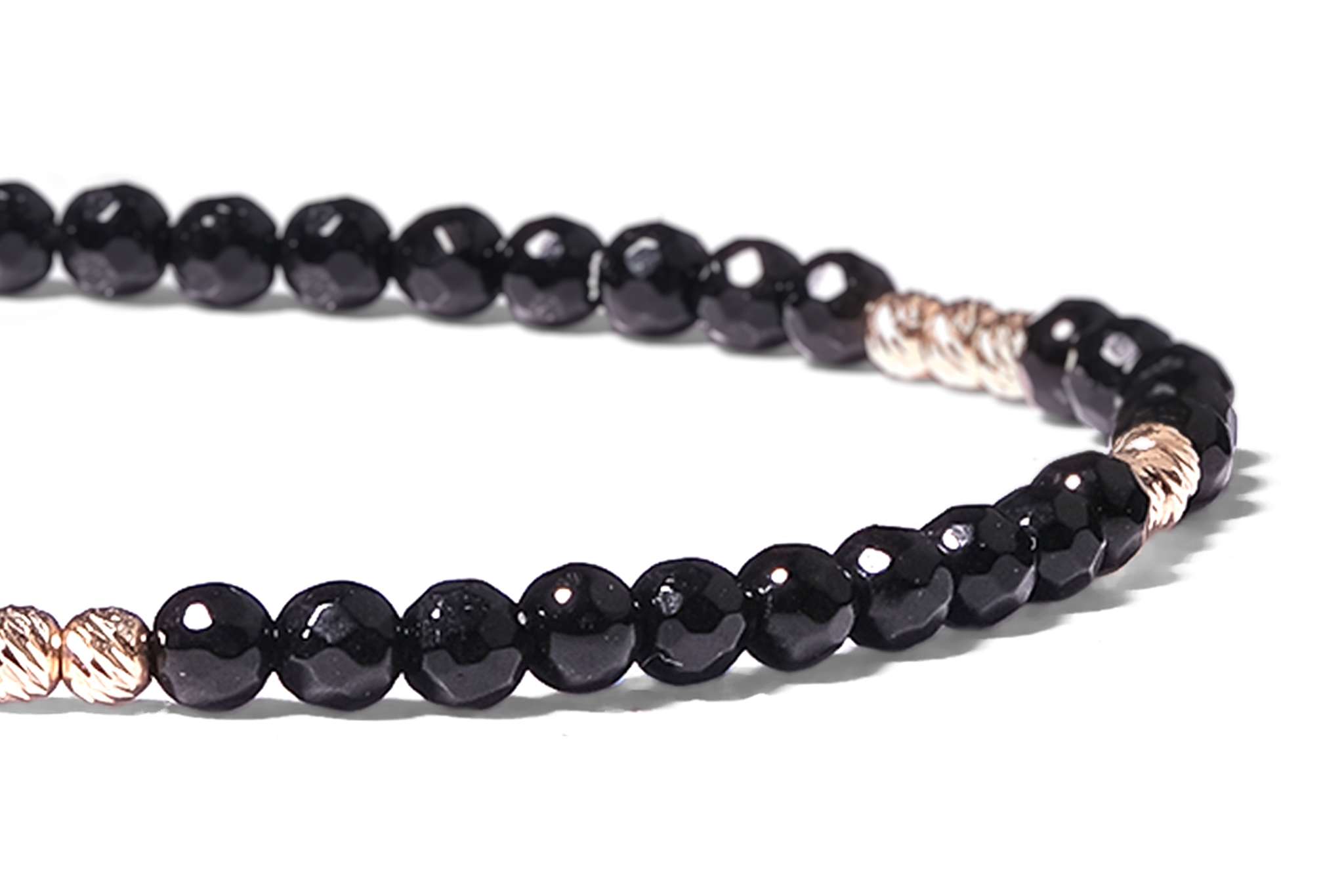 Bratara Pardo realizata cu snur si pietre semipretioase Onix Negru Fatetat de 4 mm si sfere striate din Aur 585 de 14 Karate - imagine 3