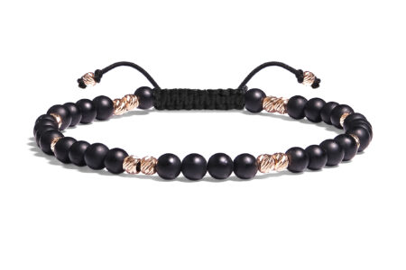 Bratara Pardo realizata cu snur si pietre semipretioase Onix Negru Sfera de 4 mm si sfere striate  din Aur 585 de 14 Karate