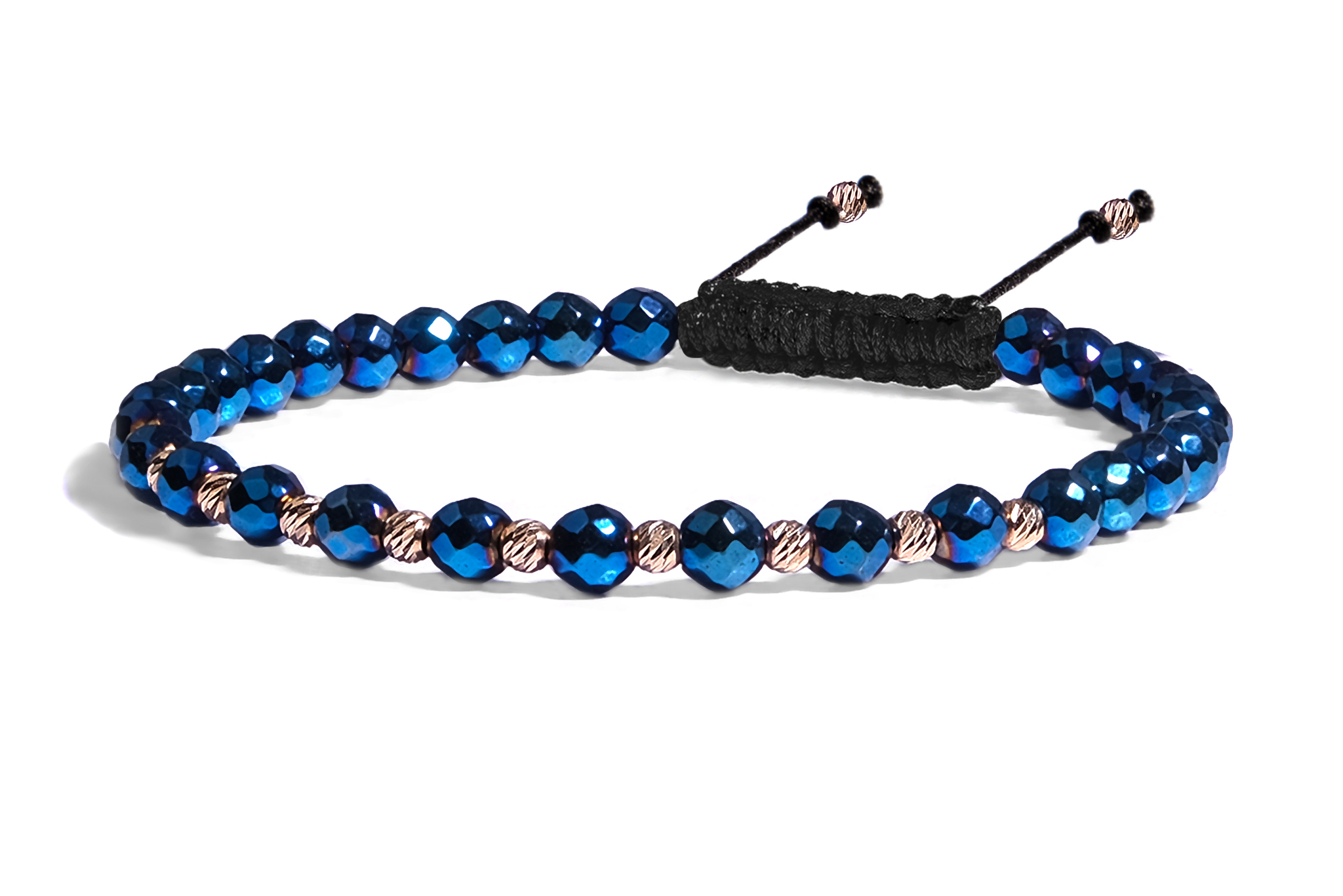 Bratara Pardo realizata cu snur si pietre semipretioase Hematit Albastru Fatetat de 4 mm si sfere striate din Aur 585 de 14 Karate - imagine 4