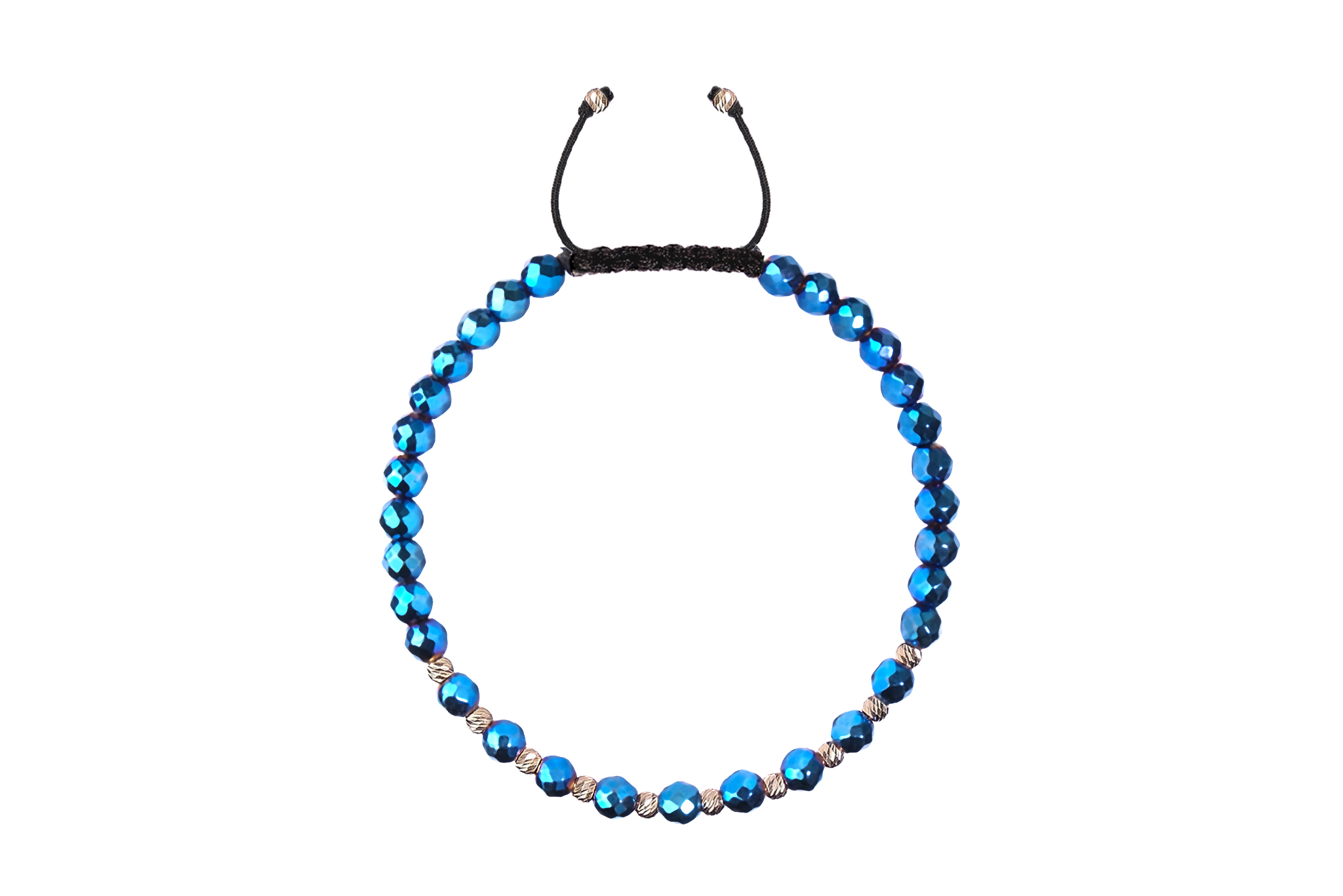 Bratara Pardo realizata cu snur si pietre semipretioase Hematit Albastru Fatetat de 4 mm si sfere striate din Aur 585 de 14 Karate - imagine 2