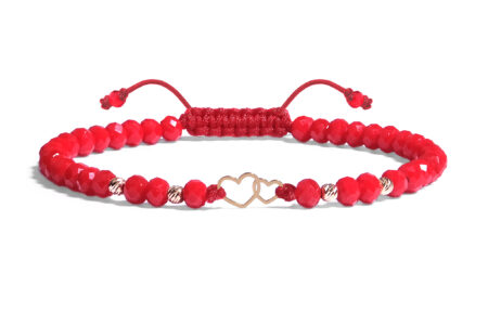 Bratara cu snur impletit Pardo realizata cu pietre semipretioase Cristale Sticla Rosu Fatetat de 4 mm si Charm Aur 585 14K din Aur 585 de 14 Karate