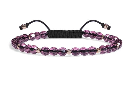 Bratara Pardo realizata cu snur si pietre semipretioase Cristale Preciosa Mov Fatetat de 4 mm si sfere striate  din Aur 585 de 14 Karate