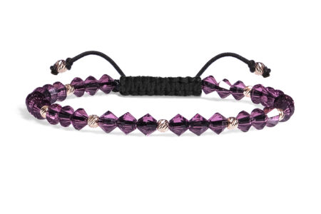 Bratara Pardo realizata cu snur si pietre semipretioase Cristale Preciosa Mov Bicon de 4 mm si sfere striate  din Aur 585 de 14 Karate