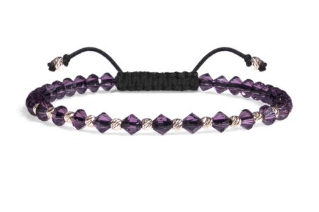 Bratara Pardo realizata cu snur si pietre semipretioase Cristale Preciosa Mov Bicon de 4 mm si sfere striate  din Aur 585 de 14 Karate