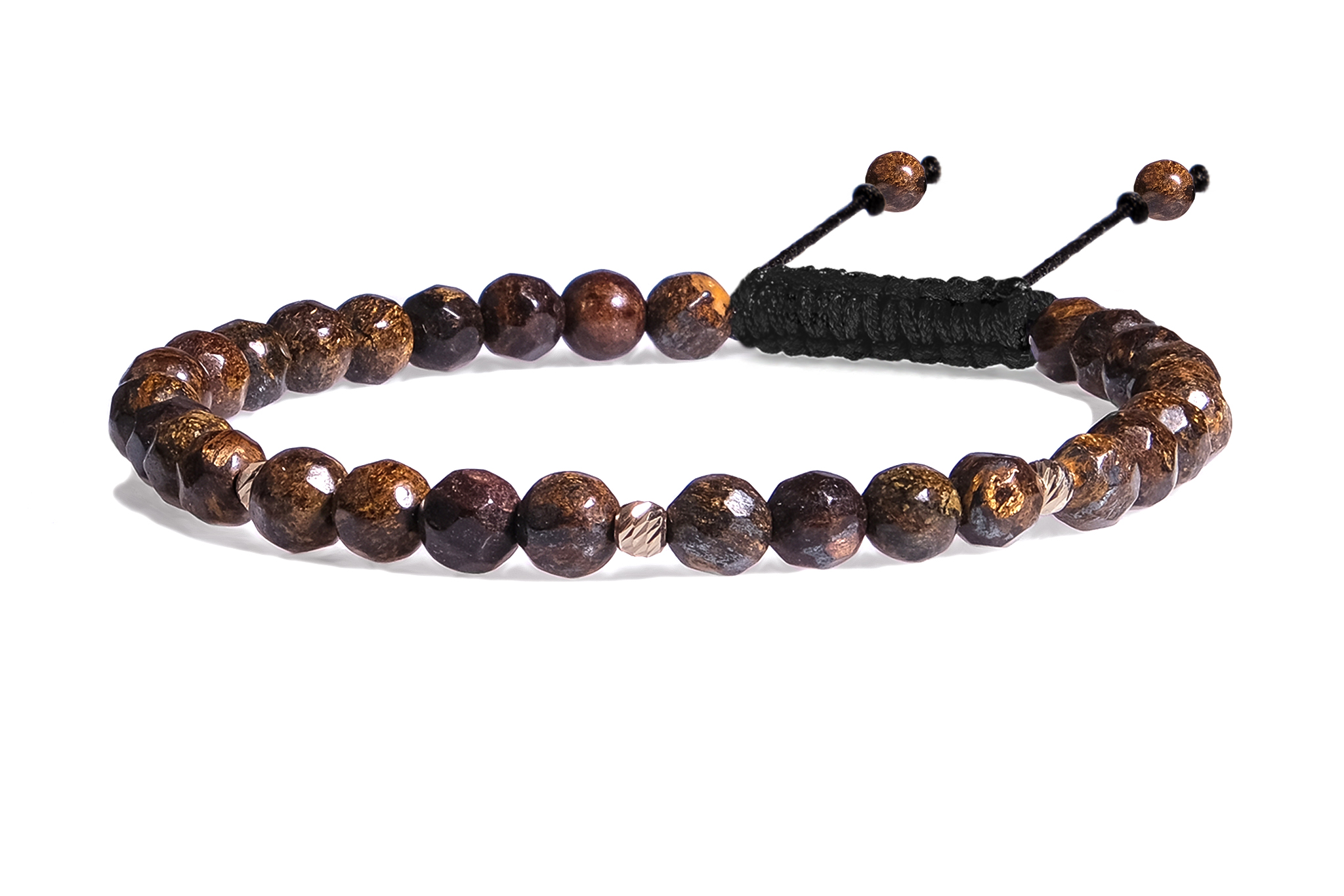 Bratara Pardo realizata cu snur si pietre semipretioase Bronzit Maro Sfera de 4 mm si sfere striate din Aur 585 de 14 Karate - imagine 5