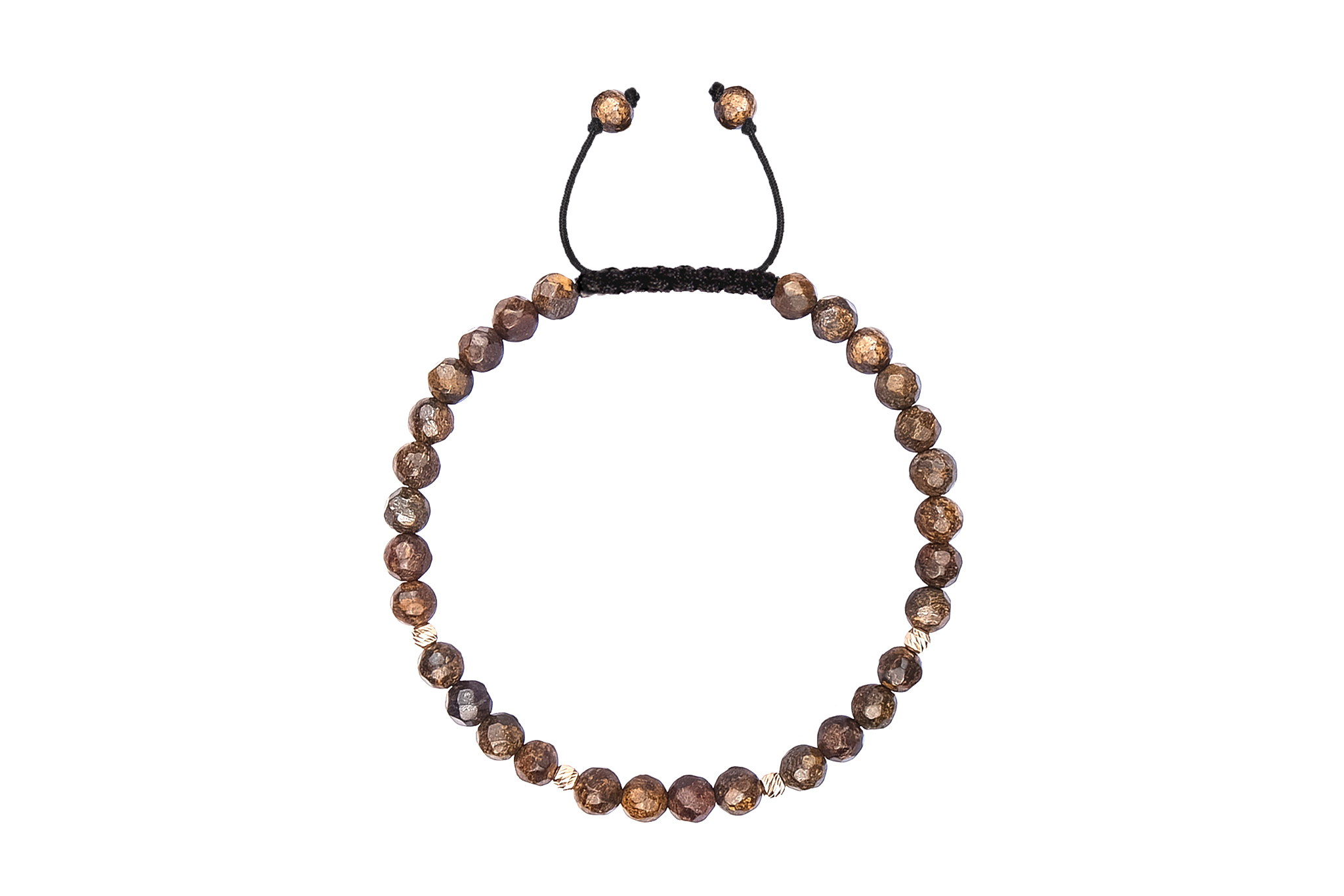 Bratara Pardo realizata cu snur si pietre semipretioase Bronzit Maro Sfera de 4 mm si sfere striate din Aur 585 de 14 Karate - imagine 2