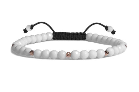 Bratara Pardo realizata cu snur si pietre semipretioase Onix Alb Fatetat de 4 mm si sfere striate din Aur 585 de 14 Karate