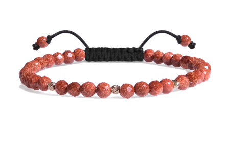 Bratara Pardo realizata cu snur si pietre semipretioase Piatra Soarelui Maro Fatetat de 4 mm si sfere striate  din Aur 585 de 14 Karate