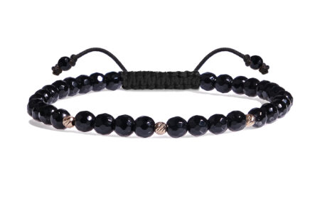 Bratara Pardo realizata cu snur si pietre semipretioase Onix Negru Fatetat de 4 mm si sfere striate  din Aur 585 de 14 Karate