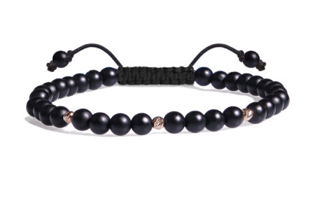 Bratara Pardo realizata cu snur si pietre semipretioase Onix Negru Sfera de 4 mm si sfere striate  din Aur 585 de 14 Karate