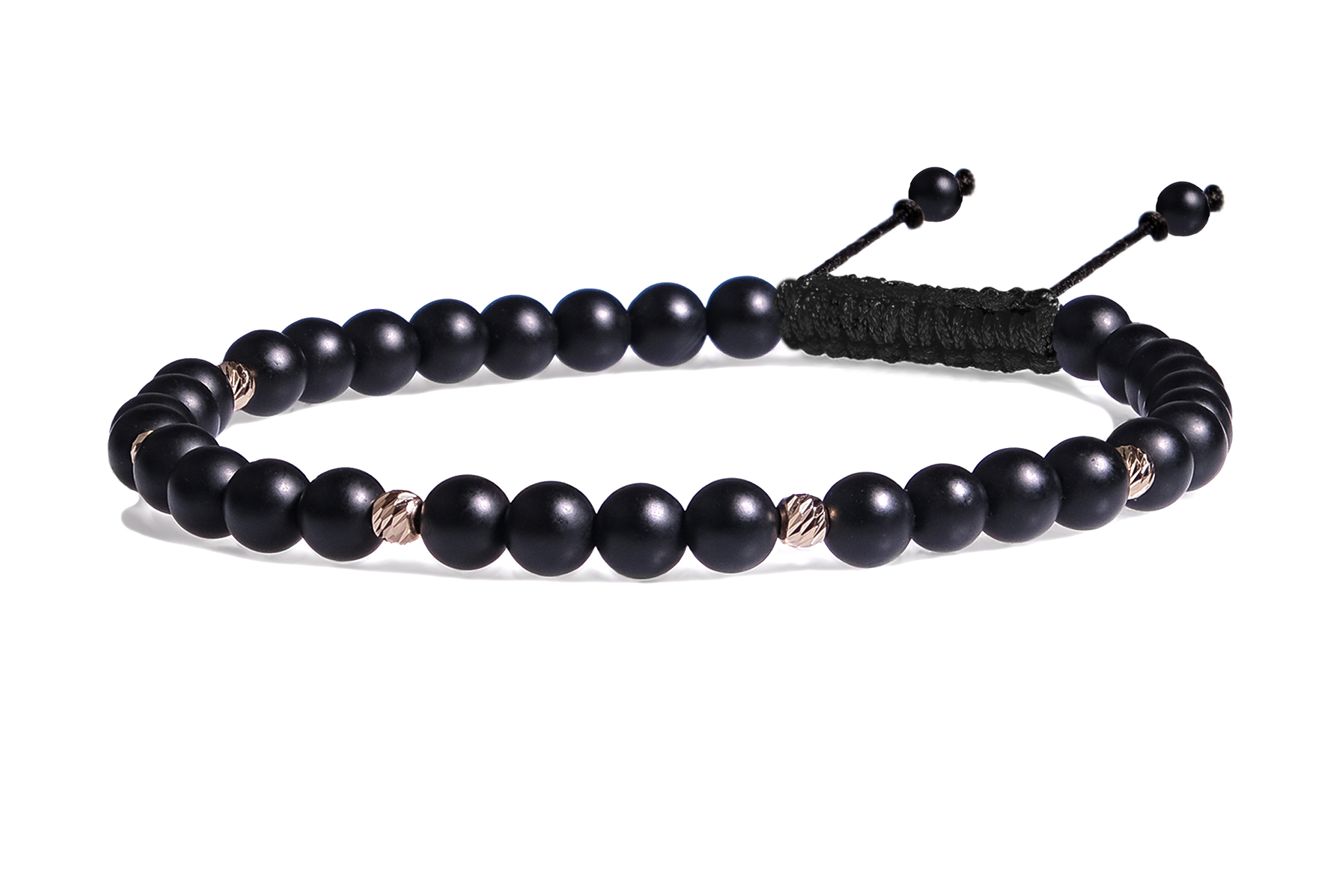 Bratara Pardo realizata cu snur si pietre semipretioase Onix Negru Sfera de 4 mm si sfere striate din Aur 585 de 14 Karate - imagine 5