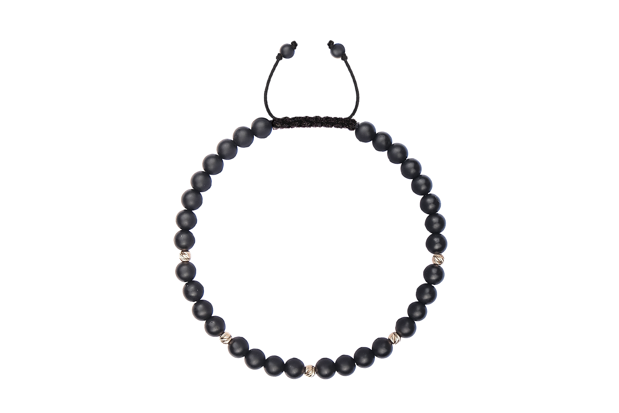 Bratara Pardo realizata cu snur si pietre semipretioase Onix Negru Sfera de 4 mm si sfere striate din Aur 585 de 14 Karate - imagine 2