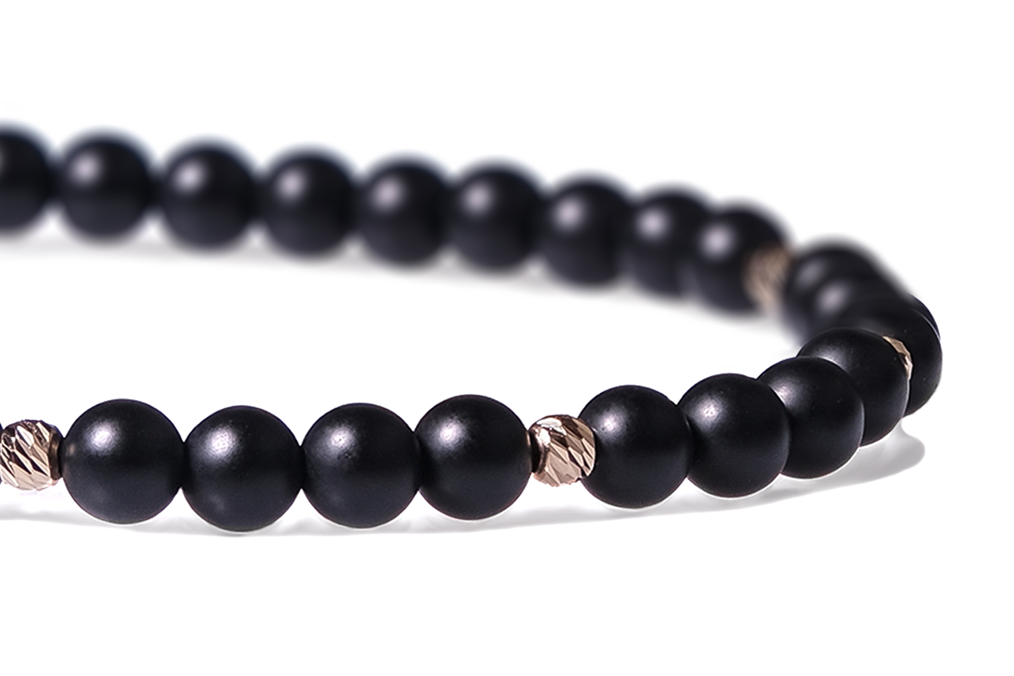 Bratara Pardo realizata cu snur si pietre semipretioase Onix Negru Sfera de 4 mm si sfere striate din Aur 585 de 14 Karate - imagine 3
