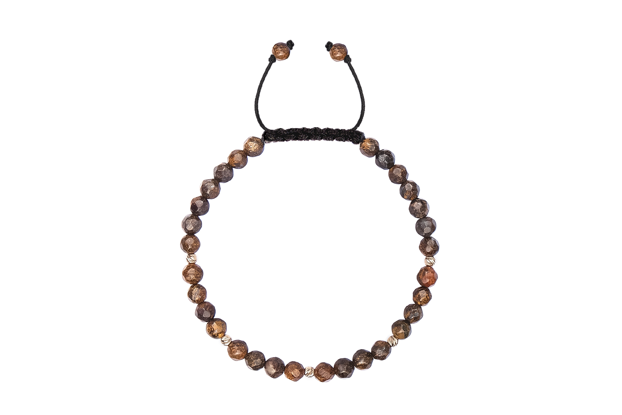 Bratara Pardo realizata cu snur si pietre semipretioase Bronzit Maro Fatetat de 4 mm si sfere striate din Aur 585 de 14 Karate - imagine 2