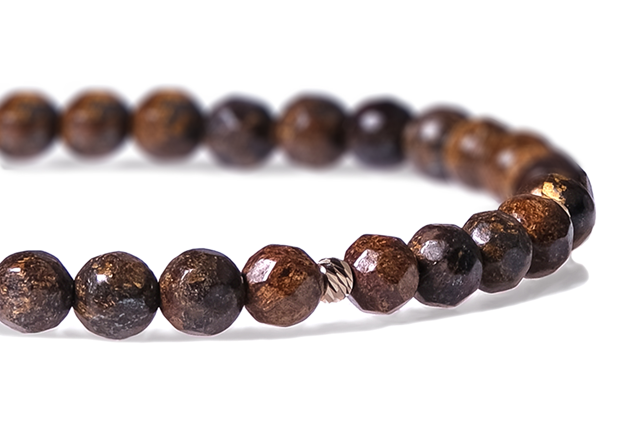 Bratara Pardo realizata cu snur si pietre semipretioase Bronzit Maro Fatetat de 4 mm si sfere striate din Aur 585 de 14 Karate - imagine 3