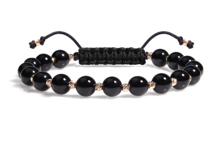 Brățară Pardo realizată cu șnur și bile de Aur 585 14K și Onix