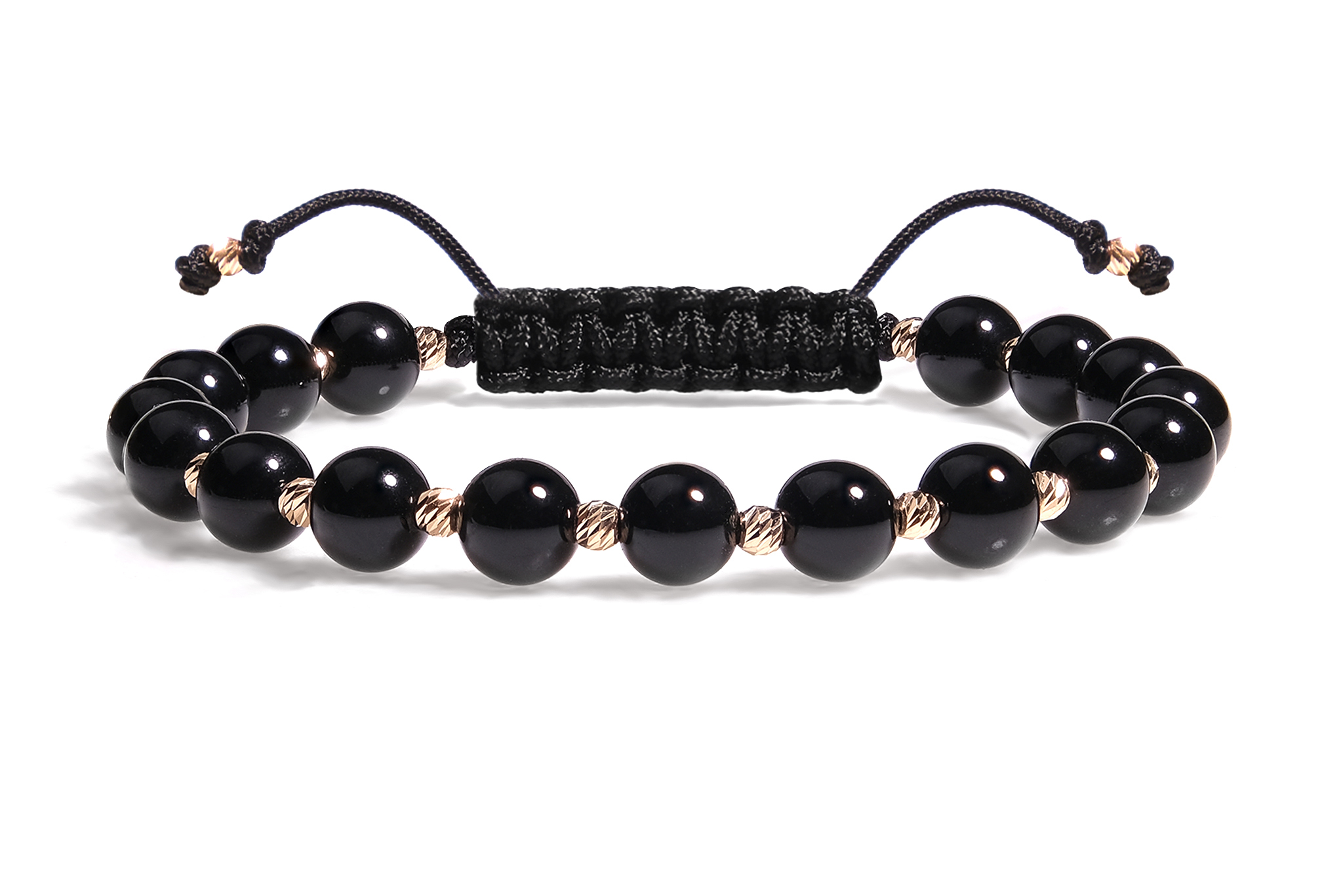 Brățară Pardo realizată cu șnur și bile de Aur 585 14K și Onix