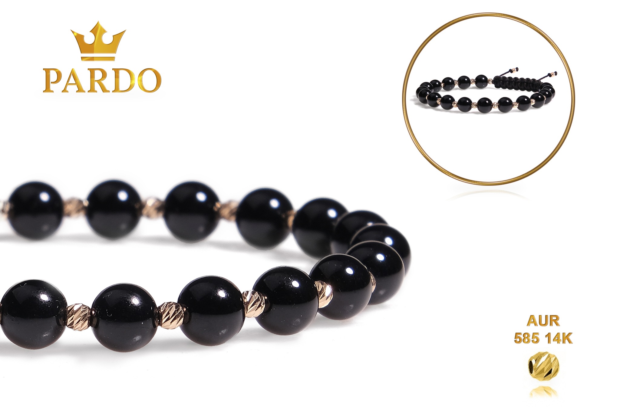 Brățară Pardo realizată cu șnur și bile de Aur 585 14K și Onix - imagine 4