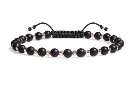 Brățară Pardo realizată cu șnur și bile de Aur 585 14K și Onix Mat