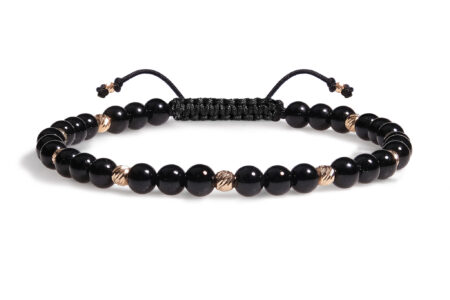 Brățară Pardo realizată cu șnur și bile de Aur 585 14K și Onix Lucios