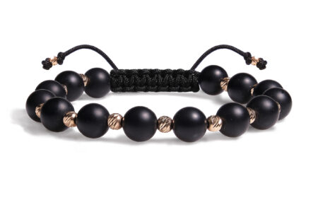 Brățară Pardo realizată cu șnur și bile de Aur 585 14K și Onix Negru Mat