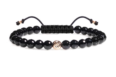 Brățară Pardo realizată cu șnur și bile de Aur 585 14K și Onix Negru Fațetat