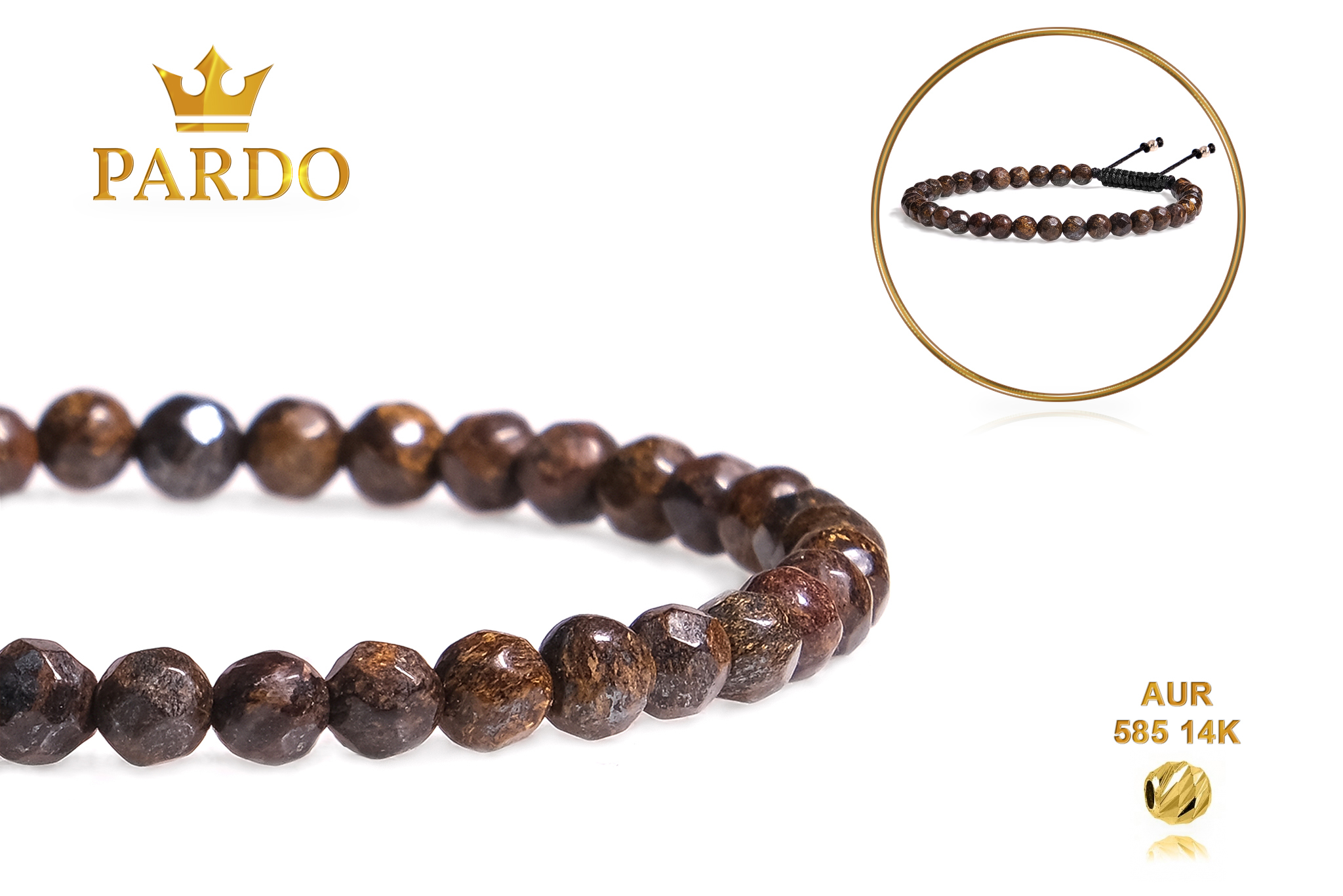 Brățară Pardo realizată cu șnur și bile de Aur 585 14K și Bronzit - imagine 4