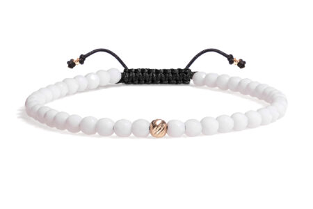 Brățară Pardo realizată cu șnur și bile de Aur 585 14K și Onix Alb Fațetat
