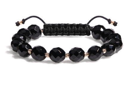Brățară Pardo realizată cu șnur și bile de Aur 585 14K și Onix Negru Fațetat