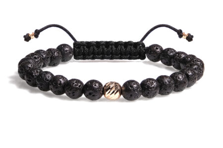 Brățară Pardo realizată cu șnur și bile de Aur 585 14K și Rocă Vulcanică - Lava Stone