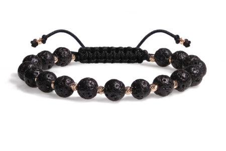 Brățară Pardo realizată cu șnur și bile de Aur 585 14K și Rocă Vulcanică - Lava Stone